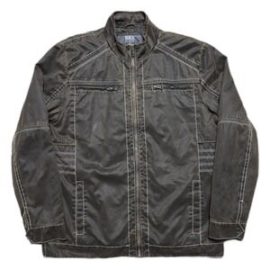 Buckle BKE Faux Leather Biker Jacket Mens XL Brown Quilted Lined Moto Zip Brown